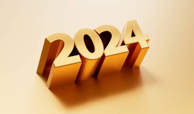 Mutlu yıllar 2024, 2024 Altın Parlak 3D Mektuplar Altın Arkaplanda 3D Görüntü