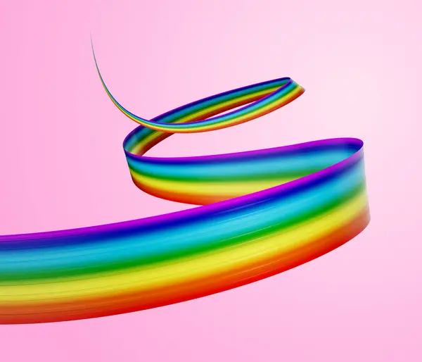 3d Flag Of Rainbow 3d Waving Ribbon Flag Isolated On Soft Pink Background, 3d Illustration