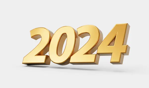 Šťastný Nový Rok 2024 Golden Metal Izolované Bílém Pozadí Ilustrace Stock Fotografie
