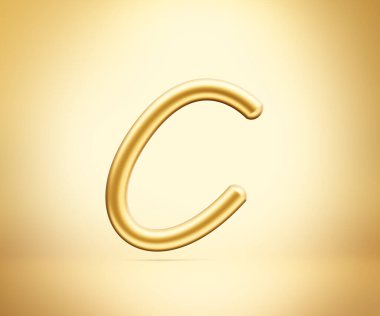 3d Altın Parlak Harf C Alfabesi C Yuvarlak Şişirilebilir Yazı Tipi Altın Arkaplan 3d Görüntü