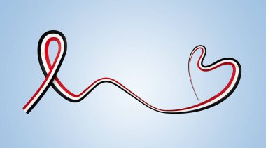 Mısır 'ın 3D Bayrağı Kalp Şekli Parlak Dalgalı Farkındalık Kurdelesi Mavi Arkaplan 3D Görüntü