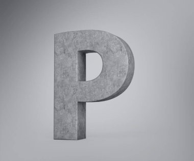 3D Beton Sermaye Harfi P Alfabesi Gri Beton Taş Arka plan 3D Görüntü