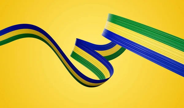 stock image 3d Flag Of Gabon 3d Wavy Shiny Gabon Ribbon Isolated On Yellow Background 3d Illustration