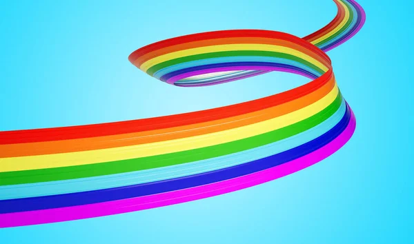 3d Flag Of Rainbow 3d Wavy Shiny Rainbow Ribbon Isolated On Soft Blue Background 3d Illustration