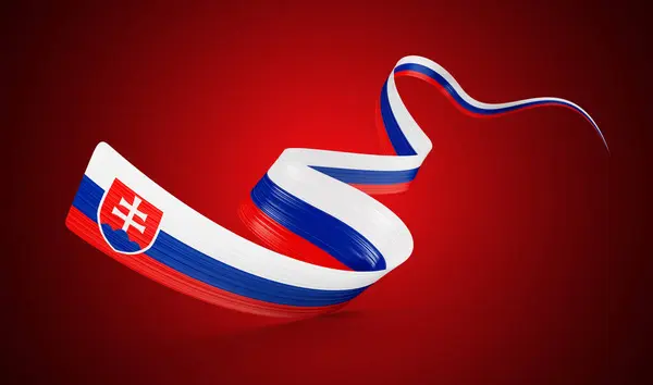 3d Flag Of Slovakia 3d Waving Ribbon Flag Isolated On Red Background, 3d Illustration