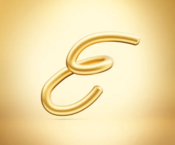 3d Gold Shiny Capital Letter E Alphabet E Rounded Inflatable Font On Gold Background 3d Illustration