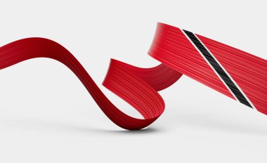 Trinidad ve Tobago 'nun 3D Bayrağı Beyaz Arkaplanda İzole Edilmiş Dalgalı Parlak Kurdele 3D Görüntü