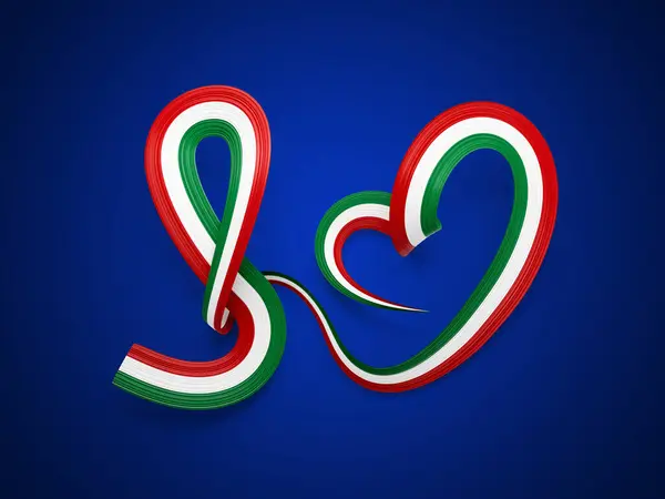 3d Flag Of Hungary Heart Shape Shiny Wavy Awareness Ribbon flag On Blue Background 3d Illustration