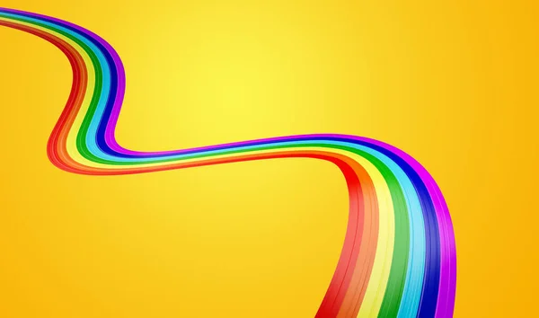 stock image 3d Flag Of Rainbow 3d Wavy Shiny Rainbow Ribbon Isolated On Yellow Background 3d Illustration