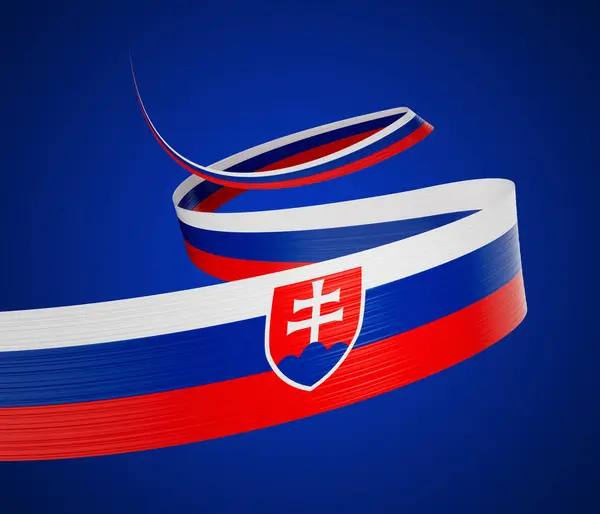 3d Flag Of Slovakia 3d Waving Ribbon Flag Isolated On Blue Background, 3d Illustration