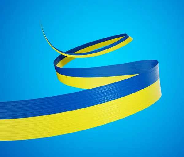 stock image 3d Flag Of Ukraine 3d Waving Ribbon Flag Isolated On Sea Blue Background, 3d Illustration