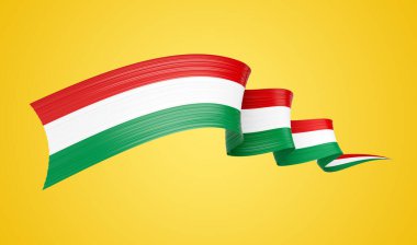 3d Macaristan Bayrağı 3d Parlak Dalgalı Bayrak Kurdelesi Sarı Arkaplanda İzole Edildi 3d Görüntü