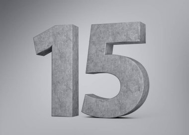 3D Beton Numara 15 Gri Beton Taştan Yapılmış Gri Arkaplan 3D Görüntü