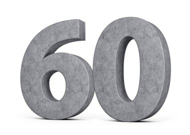 3D Beton Numarası: Gri Beton Taştan Yapılmış Altmış Basamak Beyaz Arkaplan 3D Görüntü