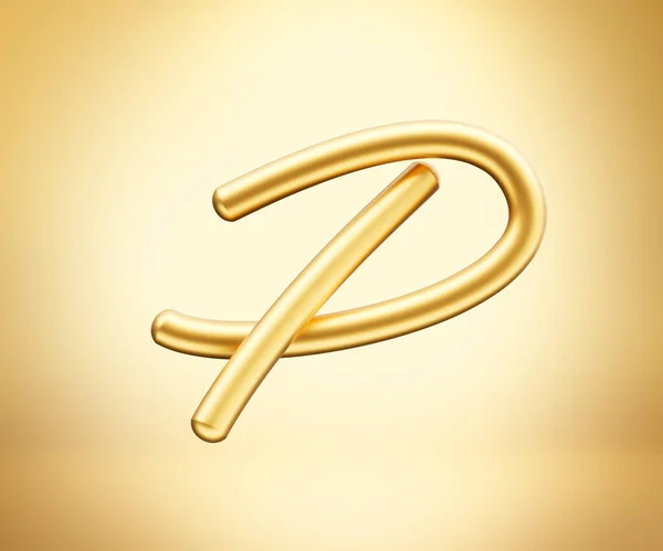 3d Gold Shiny Capital Letter P Alphabet P Rounded Inflatable Font On Gold Background 3d Illustration