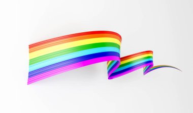 3d Gökkuşağının Bayrağı 3d Dalgalı Parlak Gökkuşağı Kurdelesi Beyaz Arkaplanda İzole Edildi 3d Görüntü