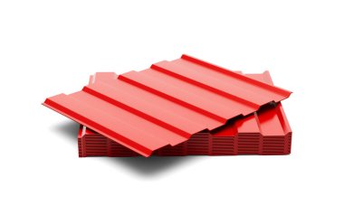 3d Kırmızı Metalik Gömülü Demir Yığını Çatı Levhası Beyaz Arkaplan 3d Görüntü