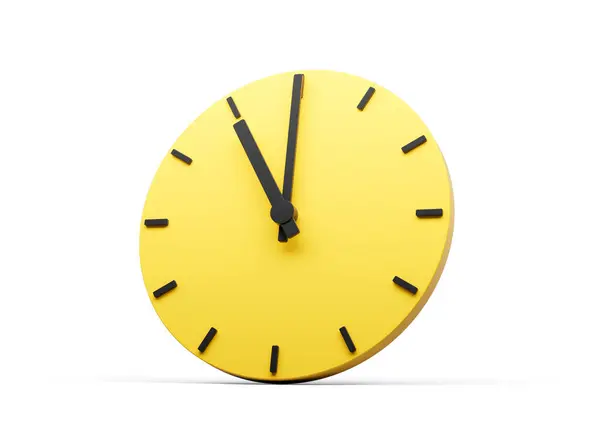 3d Basit Sarı yuvarlak duvar saati 11 O 'Clock 11: 00 Beyaz Arkaplan 3d illüstrasyon