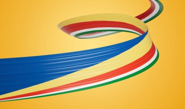 3d Seyşeller Bayrağı 3d Dalgalı Parlak Seyşeller Kurdelesi Sarı Arkaplanda İzole Edildi 3d Görüntü