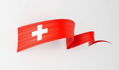 3d İsviçre Bayrağı 3d Dalgalı Parlak İsviçre Kurdelesi Beyaz Arkaplanda İzole Edildi 3d Görüntü