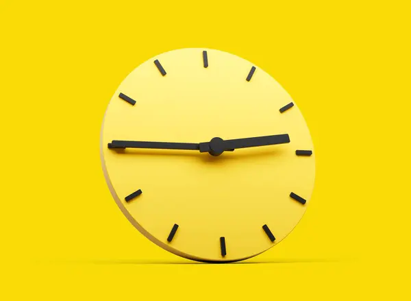 3d Simple Yellow Round Wall Clock 2:45 Two Forty Five Quarter To 3 Yellow Background 3d illustration