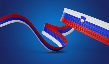 3d Slovenya Bayrağı 3d Dalgalı Parlak Slovenya Kurdelesi Mavi Arkaplanda İzole Edildi 3d Görüntü