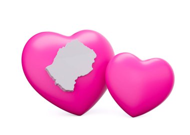 3D Parlak Pembe Kalpler, Beyaz Arkaplanda İzole Edilmiş Üç boyutlu Beyaz Lesotho Haritası, 3D