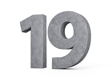 3D Beton Numara 19 Gri Beton Taştan Yapılan Beyaz Arkaplan 3D Görüntü