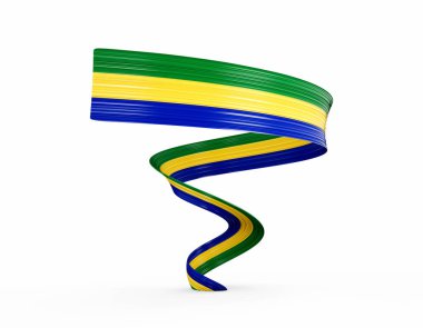 Gabon 'un 3d Bayrağı 3d Parlak Dalgalı Bayrak Kurdelesi Beyaz Arkaplanda İzole Edildi, 3d illüstrasyon