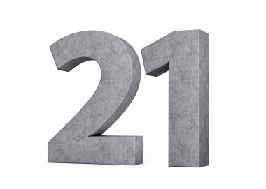 3D Beton Numara 21 Gri Beton Taştan Yapılan Beyaz Arkaplan 3D Görüntü