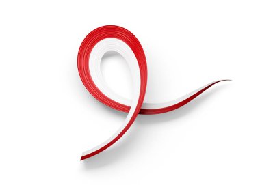 Endonezya 'nın 3D Bayrağı ve Beyaz Arkaplanda Parlak Dalgalı Farkındalık Kurdelesi