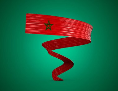 3d Fas Bayrağı 3d Parlak Dalgalı Bayrak Kurdelesi Yeşil Arkaplanda İzole Edildi, 3d illüstrasyon