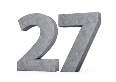 3D Beton Numara 27 Gri Beton Taştan Yapılmış Beyaz Arkaplan 3D Görüntü