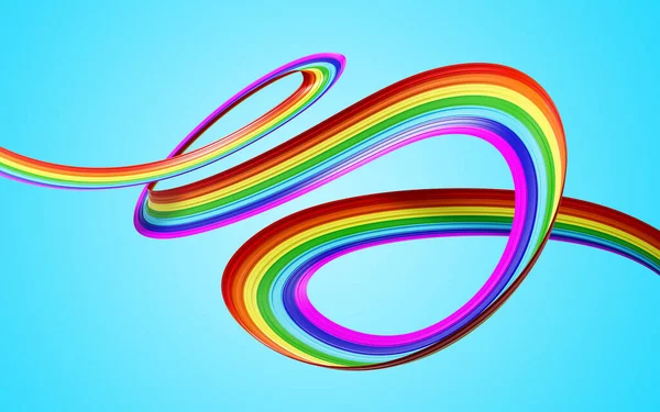 3d Flag Of Rainbow 3d Waving Ribbon Flag Isolated On Soft Blue Background, 3d Illustration