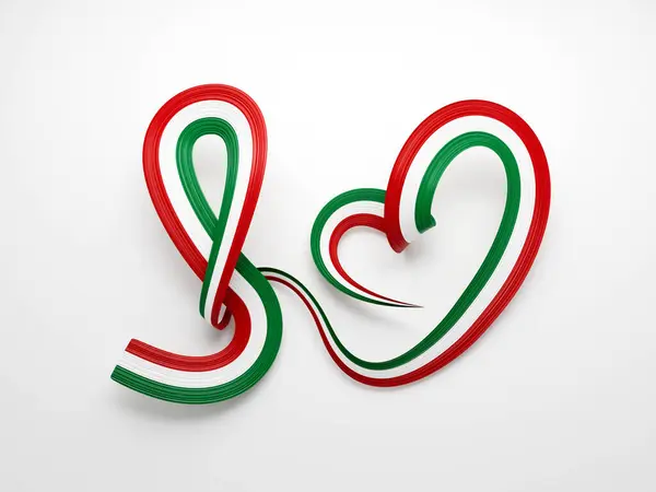 3d Flag Of Hungary Heart Shape Shiny Wavy Awareness Ribbon flag On White Background 3d Illustration