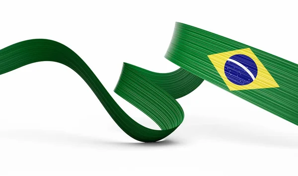 Vlajka Brazílie Vlnitý Lesklý Brazílie Stuha Izolované Bílém Pozadí Ilustrace Stock Obrázky
