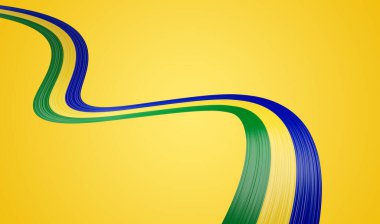 Gabon 'un 3d Bayrağı 3d Dalgalı Parlak Gabon Kurdelesi Sarı Arkaplanda İzole Edildi 3d Görüntü