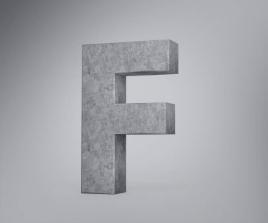 3 boyutlu Beton Kapitalite F harfi F harfi. Gri Beton Beton Taşı Gri Arkaplan 3D Görüntü