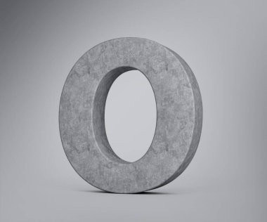 3D Beton Sermaye Harfi O Alfabe O Gri Beton Taş Gri Arka plan 3D İllüstrasyon