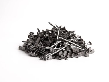 Gümüş Parlak Metal Çiviler Beyaz Arkaplan Kapanış Fotoğrafı