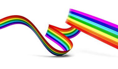 3d Gökkuşağının Bayrağı 3d Dalgalı Parlak Gökkuşağı Kurdelesi Beyaz Arkaplanda İzole Edildi 3d Görüntü