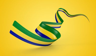 Gabon 'un 3d Bayrağı 3d Dalgalanan Bayraklar Sarı Arkaplanda İzole Edildi, 3d illüstrasyon