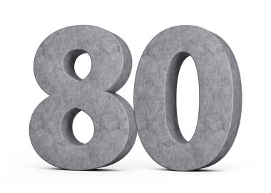3D Beton Numarası 80 basamaklı Gri Beton Taştan Yapılmış Beyaz Arkaplan 3D Görüntü