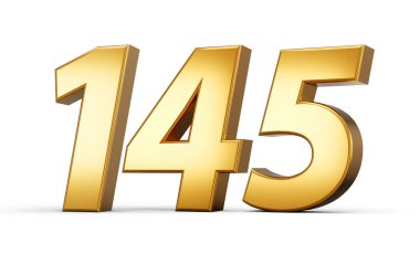 3D numara 145 yüz otuz beş altın metin yansıma 3d illüstrasyon ile beyaz arkaplan izole