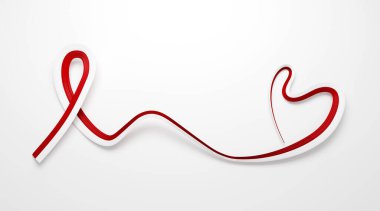 3D Endonezya Bayrağı ve Monako Kalp Şekli Farkındalık Kurdelesi Beyaz Arkaplan 3D Görüntü