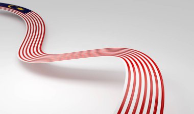 Malezya 'nın 3d Bayrağı 3d Dalgalı Parlak Malezya Kurdelesi Beyaz Arkaplanda İzole Edildi 3d illüstrasyon