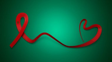 3d Flag Of Morocco Heart Shape Shiny Wavy Awareness Ribbon flag On Green Background 3d illustration