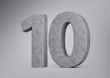 3d Concrete Number Ten 10 Digit Made Of Grey Concrete Stone On Grey Background 3d Illustration