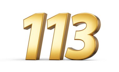 3d number 113 one hundred thirteen Gold text isolated on white background 3d illustration