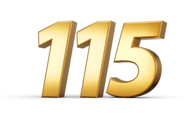 3d number 115 one hundred fifteen Gold text isolated on white background 3d illustration